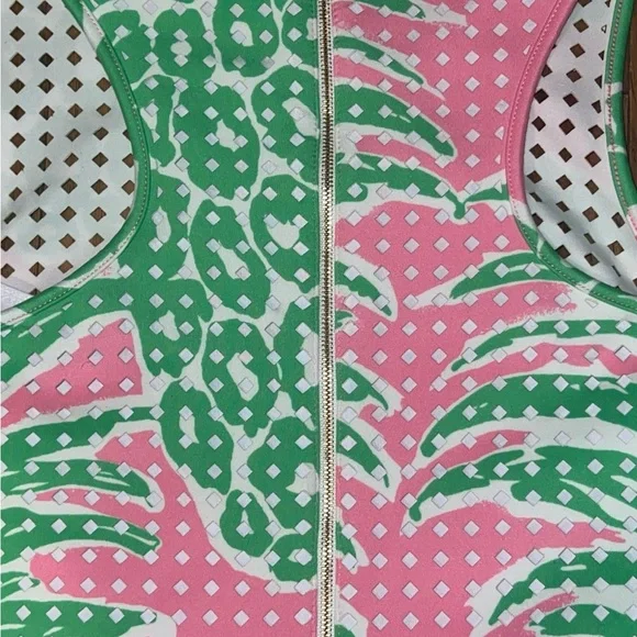 Lilly Pulitzer Perla Pink Laser Cut Scuba Shift Dress Pink and Green - Picture 12 of 13